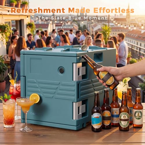 Image of CAMMOO Blue 82QT Non-Electric Hot Box Food Warmer with Wheels, 304 Stainless Steel Latch, Insulated Food Carrier for 5 Full-Size Pans(NOT Included), Food Warmer Box Hot Boxes for Catering