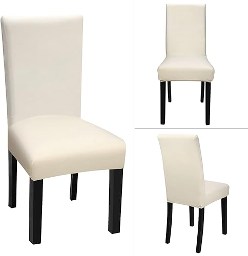 Miniatura 7 de Fundas para silla de comedor Yisun, fundas elásticas para silla de comedor, funda protectora para silla de comedor, Licra, Beige claro