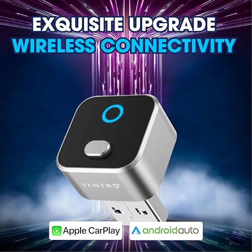 Image of VANTRO Wireless CarPlay & Android Auto Adapter 2-in-1 - One-Click Disconnect, Convert Wired to Wireless, Fast Auto Reconnect, Plug & Play USB Dongle, Compatible with iPhone iOS & Android Cars