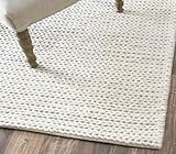 FRELISH DECOR Wool Cotton Area Rug for Living Room and Bedroom, 6'x9' Handwoven Braided Chunky Knit Cable Rugs, Farmhouse Contemporary Area Rug: Wool Ivory Premium
