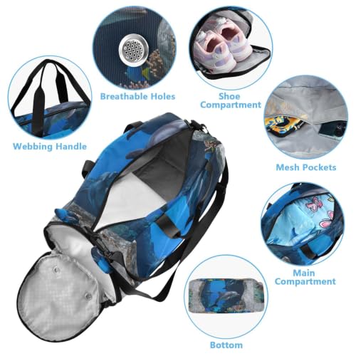 Bolsa de lona infantil de gran capacidad con diseño 3D de mármol y delfín 4