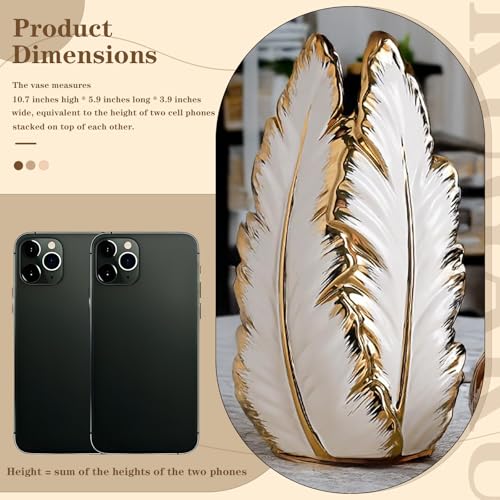 Nordic Light Luxury Gold Painted Ceramic high-end vases-Elegant Home Decor-Flower Vase/Contemporary Design - Wedding Table Accent - Boho Pottery (Color : White, Size : L) - Image 6