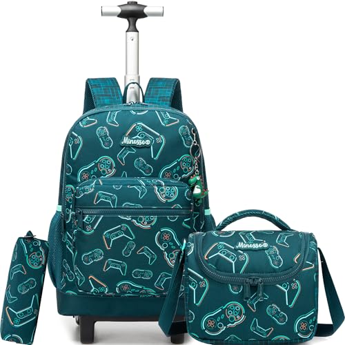 ZBAOGTW Mochila infantil de rodinhas com rodas, mochila de rodinhas para meninos, mochila escolar para viagens primárias e uso diário, Black Gamer