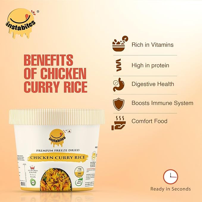 Image of Instabites Ready To Eat Chicken Curry Rice Cup 65 gms, No Added Preservatives and Ready to Eat in Minutes - Pack of 3