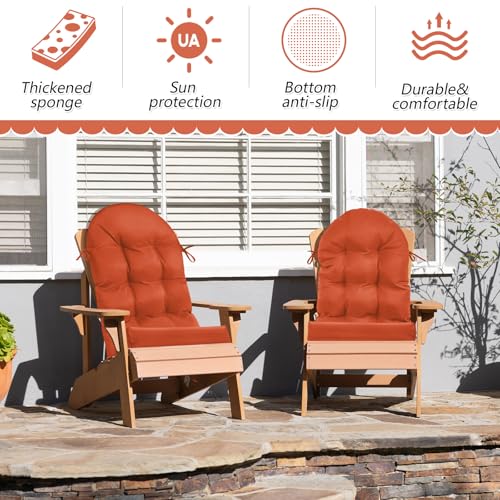 Image of Geelin 4 Pcs Outdoor Patio Chair Cushion Thick High Back Adirondack Chair Cushion Tufted Weather & Fade Resistant Anti-Slip Outside Rocking Chairs Pads with Ties 44 x 19 x 4 Inch (Orange)