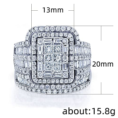 Cuteshop 2pcs Rings Set 925 Sterling Silver Shiny Full CZ Crystal Diamond Wedding Rings Set for Women4