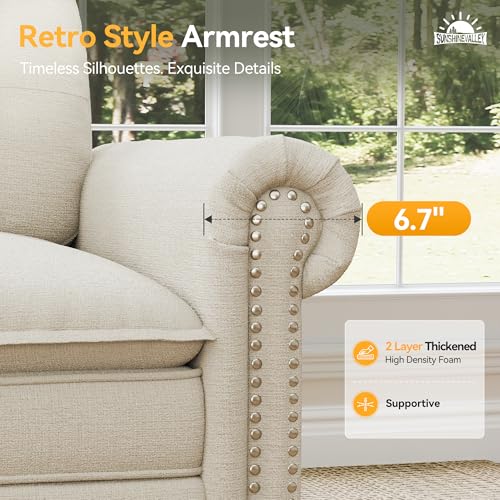 Image of SUNSHINE VALLEY 73.2 inch Modular Cloud Loveseat with Extra Wide & Deep Seats, Oversized 2-Seater Mid-Century Modern Couch with Nailhead Trim and Throw Pillows for Living Room, Chenille Beige