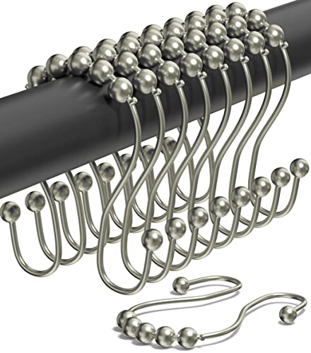Double Shower Curtain Hooks Rust Proof (Set of 12) - Stainless Steel Shower Curtain Rings with Effortless Gliding Roller Balls - Easy Install Double Shower Hooks for Shower Curtain (Polished Nickel) Double Shower Curtain Hooks Rust Proof (Set of 12) - Stainless Steel Shower Curtain Rings with Effortless Gliding Roller Balls - Easy Install Double Shower Hooks for Shower Curtain (Polished Nickel)