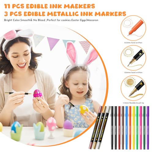 image for Jewem Edible Markers for Cookie Decorating,14 Pcs Ultra Fine Tip(0.5mm
