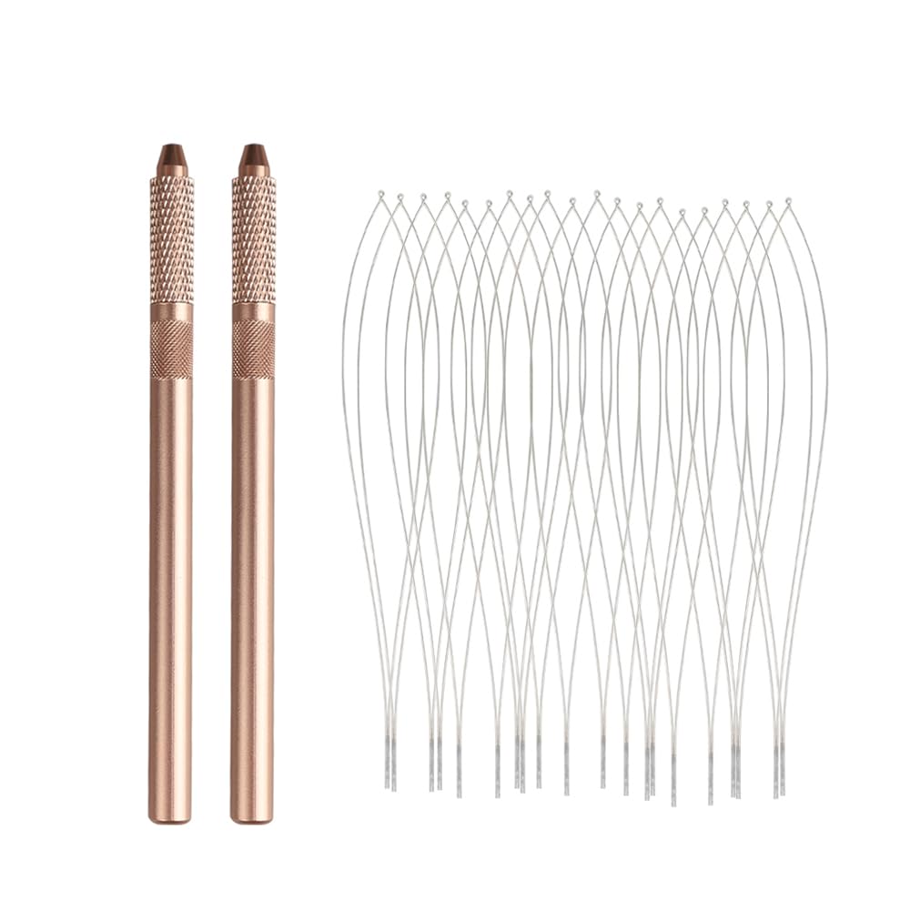 Hair Extension Loop Tool 2Pcs Pulling Handle with 20Pcs Replacement Hair Threader Hair Extensions Loop Threader Removable Hair Extension Looper for Micro Rings Beads Sewing Weft Extensions