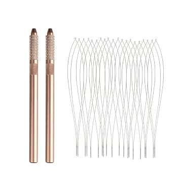 Hair Extension Loop Tool 2Pcs Pulling Handle with 20Pcs Replacement Hair Threader Hair Extensions Loop Threader Removable Hair Extension Looper for Micro Rings Beads Sewing Weft Extensions