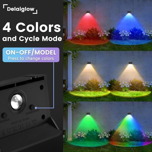 Solar Fence Lights Outdoor, 8 Pack Solar Up Down Wall Lights for Outside, IP67 Fence Lights Solar Powered Dusk to Dawn Auto-Work for Patio Garden Backyard Porch Deck Pathway Step (White&RGB) — view 2