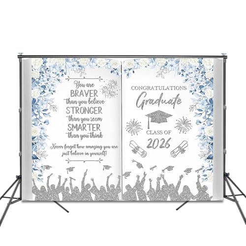 Fondo para graduación 10x7 pies azul y plateado miniatura 2