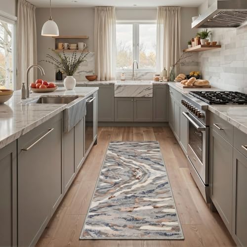 Image of BEIMO Area Rugs 8x10 for Living Room Bedroom, Modern Abstract Machine Washable Rug, Large Soft Low Pile Floor Carpet with Non Slip Backing for Dining Room, Warm Greige