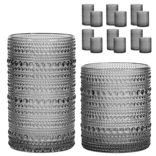 Moretoes 12 Pack Hobnail Drinking Glasses Gray Water Glass Cups Set by Moretoes - Used condition - US$33.24