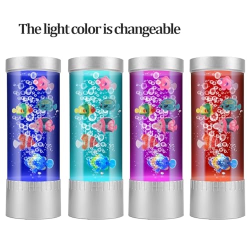 Handsbrain FL-2301 Bubble Fish Lamp With 6 Floating Fake Fish – Led Aquarium Night Light With Moving Fish And Bubbles – Cylindrical Transparent Tank thumb #4