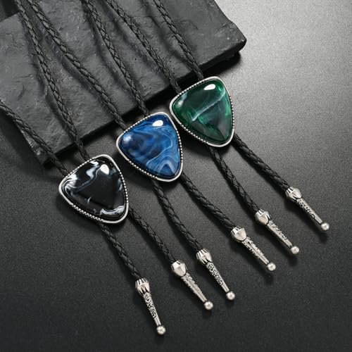 Image of Bolo Tie for Men Women Cowboy Turquoise Celtic Natural Tiger Eye Stone Longhorn Bull Western Leather Bolo Necktie