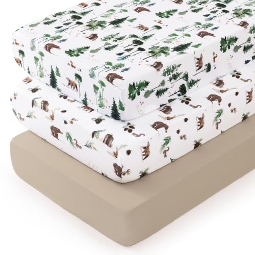 Image of david's kids 3 Pack Fitted Crib Sheets, Ultra Soft Breathable Comfortable Baby Sheet Set for Boys Girls Neutral, 28x52 Inch Fits Standard Crib and Toddler Mattresses, Woodland Animals