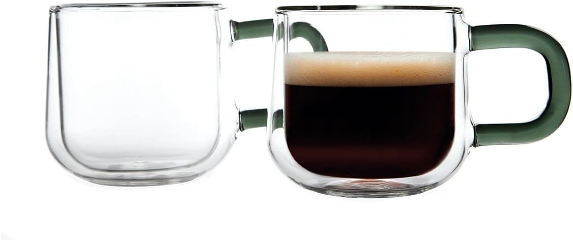 Double Wall Set of 2 Designer Glass Espresso Cups 9 cl Capacity, 16 x 9 x 9 cm