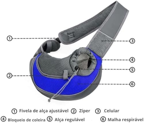 Bolsa Mochila Canguru Transversal para Transporte de Pet - Tecido Respirável, Alça Ajustável e Bolso