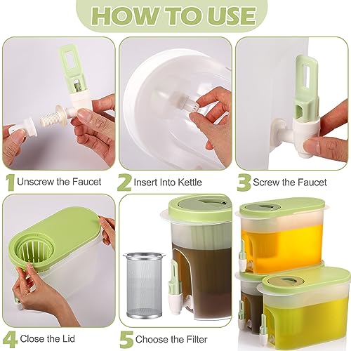 Hsei 3 peças de cafeteira fria de 3/4 galão, máquina de chá gelado com filtro de malha de aço inoxid