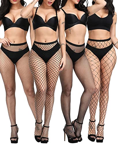 Charmdays Fishnet Stockings For Women Black Fishnet Tights High Waist Pantyhose 4 Pack #TOP2