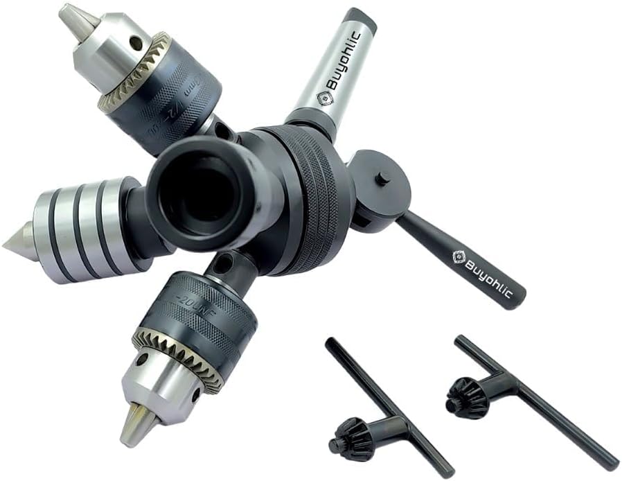 Lathe' Tailstock Turret with Drill Chuck,Die Holder & Live Center for Precision Machining (MT3 Shank - 4 Stations)