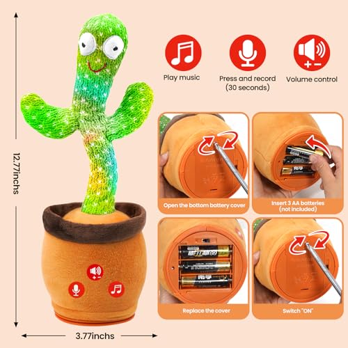 FAYOUCZ Updated Volume Adjustable Dancing Talking Cactus Toy for Baby Toddler, Mimicking Repeating Singing Interactive Cactus Toy with 120 English Songs for Boys Girls Gifts