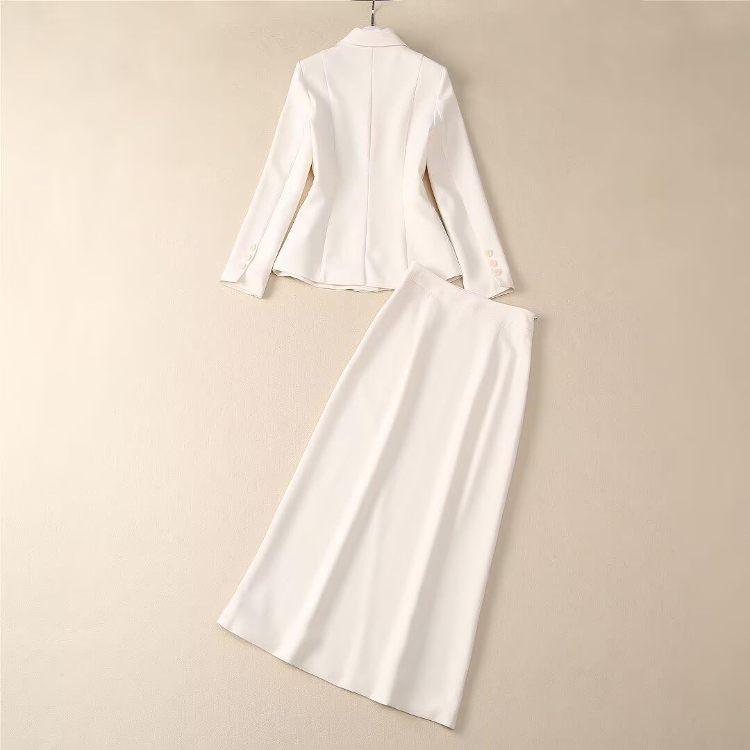 Femme Ensemble Tailleur 2 pièces pour Le Travail et Le Bureau Veste Simple et Jupe Longue