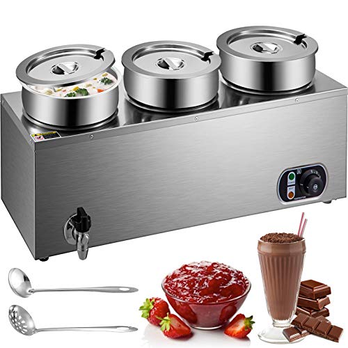 VEVOR 110V Commercial Food Warmer 12.6 Qt Capacity, 800W Electric Soup Warmer Adjustable Temp.86-185℉, Stainless Steel Countertop Soup Pot with Tap, Bain Marie Food Warmer for Cheese Hot Dog Rice