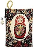 Russian Matryoshka Khokhloma Design Reversible Pouch Small Cosmetic Bag Purse 5 3/8 Inch