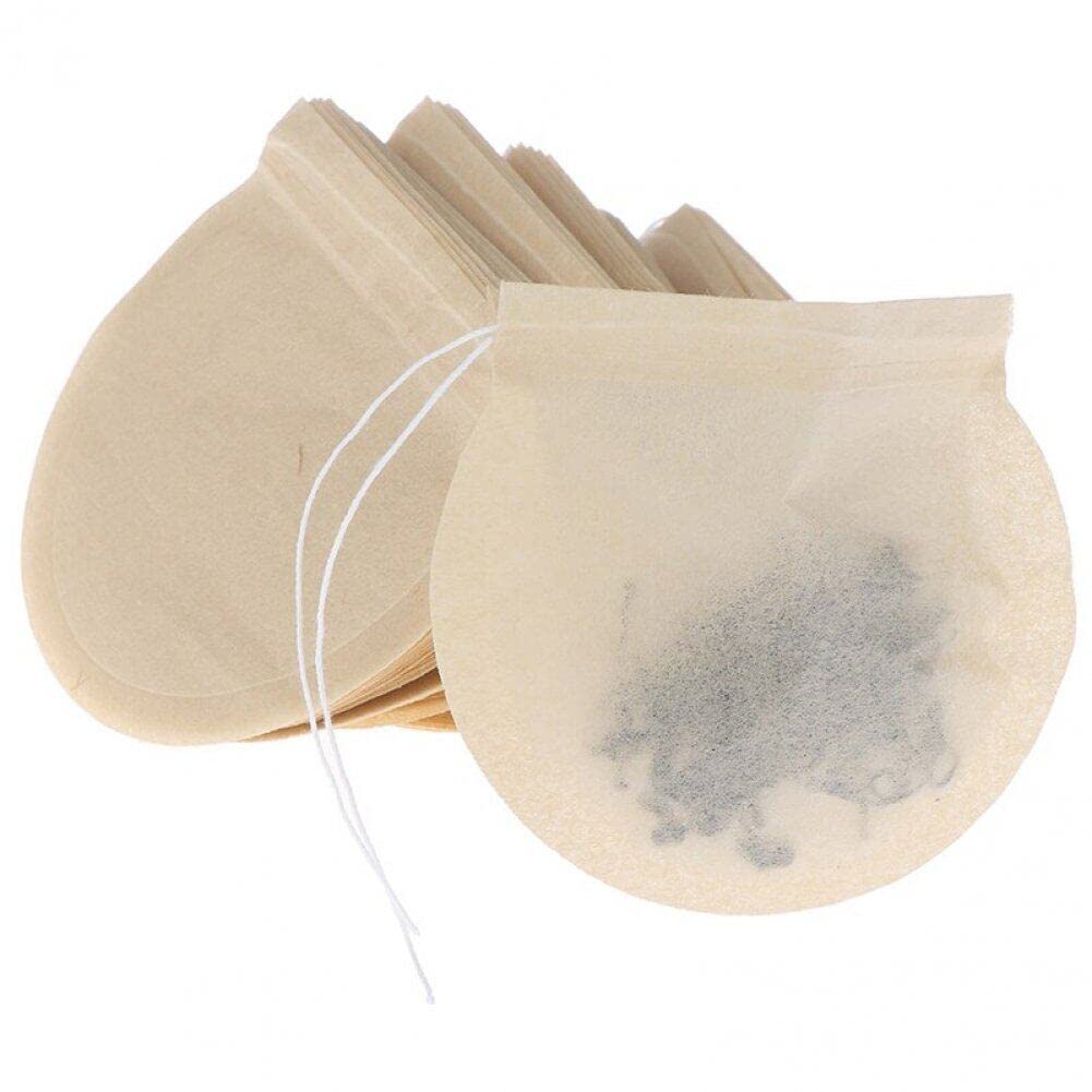 Hrippy Round 100Pcs Tea Bag Teabags Biodegradable Paper Drawstring Eco-Friendly Filter Empty Loose Leaf Powder Herbal Medicine Strainer