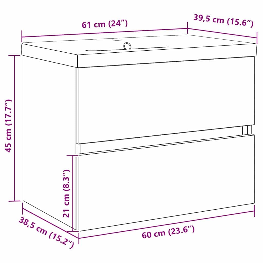 Armario de lavabo de madera de roble negro, 60 x 39 x 62 cm, montado en la pared con espacio de almacenamiento y puertas con bisagras para muebles de baño y tocador de baño