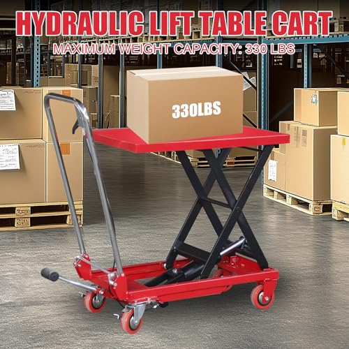Carro de mesa de elevación hidráulica, capacidad de 330 libras, levanta 8.6 a 28.3 pulgadas, carrito de tijera para transporte y manejo con ruedas