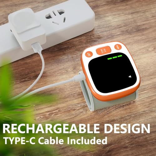 Oklar Blood Pressure Monitors for Home Use Rechargeable Wrist Digital BP Machine Cuff with LED Backlit Display, Voice Broadcast, 240 Memory Storage for 2 Users with Carrying Case, Orange - Thumbnail 5