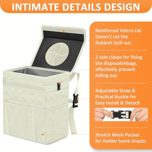 Image of Vankor Car Trash Can for Car Cute, Car Trash Bag Bin Hanging Waterproof Automotive Car Garbage Cans Leak Proof Vehicle Trash Can Diamond Pattern-Beige