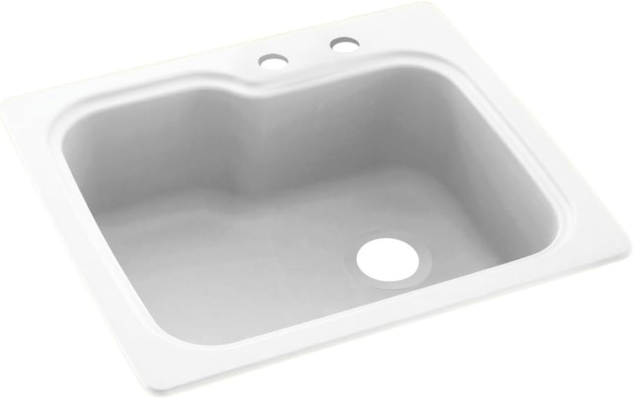 Swanstone KS02522SB.010-2C 2-Hole Solid Surface Kitchen Sink, 25" x 22", White