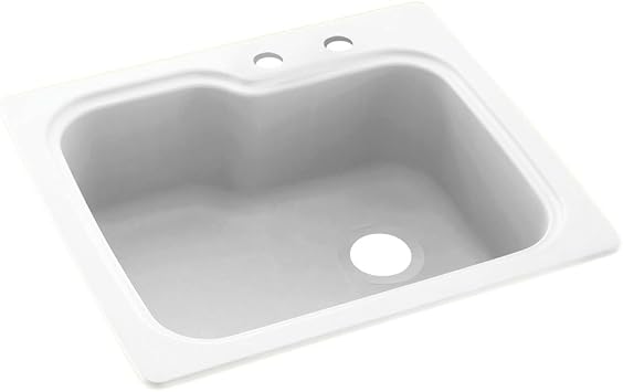 Swanstone KS02522SB.010-2C 2-Hole Solid Surface Kitchen Sink, 25" x 22", White