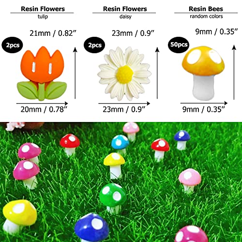 225 Pcs Tiny Resin Bee Wooden Ladybug Daisy Flower Mushroom Decor, Bumble Bee Embellishment Epoxy Slime Charm Miniature Fairy Garden Accessories Figurines Micro Landscape Ornaments Scrapbooking #TOP3
