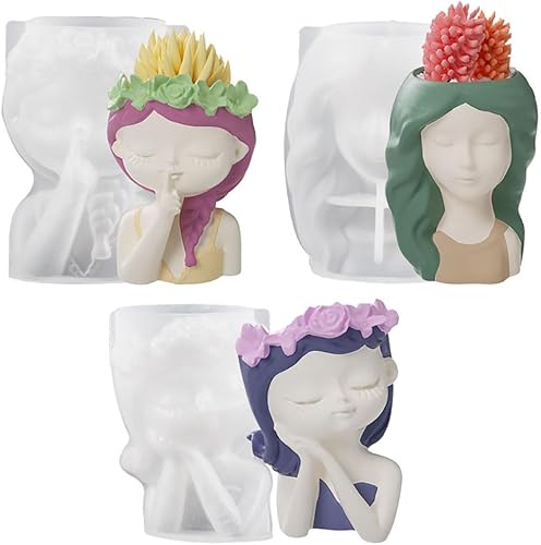 Linda maceta de silicona para niña, macetas pequeñas, moldes de silicona para resina, yeso, hormigón, macetas de resina, moldes de resina, moldes