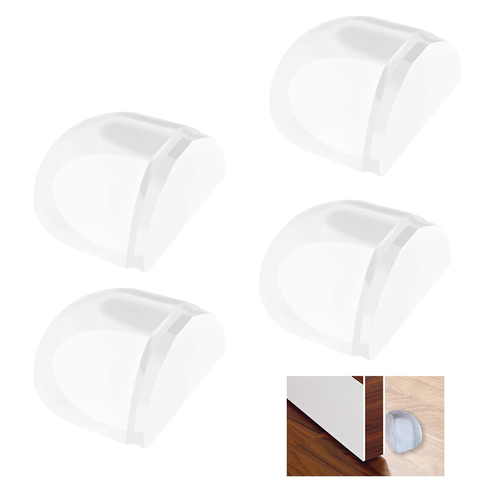 4 Pezzi Fermaporta da Pavimento Adesivo, Fermaporta Trasparente per Porta, Parete e Mobili, Paracolpi in Silicone senza Forare per Piastrelle, Laminato, Parquet, Vinile e Pavimenti Lisci, Casa