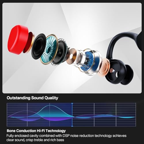 GenXenon Bone Conduction Bluetooth 5.3 Wireless Headphones Open Ear IPX8 Waterproof Earbuds for Swimming with Mic Built-in 32G MP3 Underwater Sport Headset for Running, Cycling, Driving (Black red)