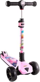 ZZL Stunt Scooters Foldable Kids Kick Scooter for Children From 3 To 14 Years Old Adjustable Lean-to-Steer Handlebar PU Flashing Wheels Kickboard (Color : Pink)