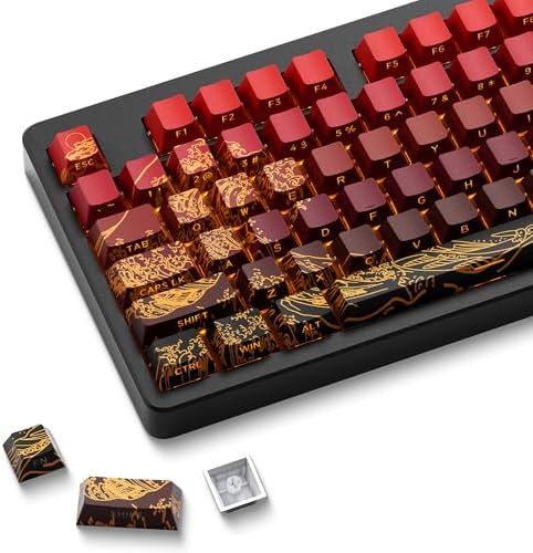 XVX Shine Through Keycaps - Double Shot PBT Keycaps 60 65 75 100 Percent, Side Print Key caps Custom 129 Keys Set, Dye Sub Wave of Kanagawa Key caps for Mechanical Keyboards, Red