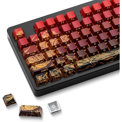 XVX Shine Through Keycaps - PBT Dye Sub Keycap Set, Side Print Keycaps, 129 Keys Cherry Profile Custom Keycaps, Wave of Kanagawa Double Shot Key caps for for Mechanical Keyboards, Red Cover