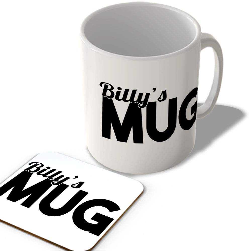 Mcmug White - Billy's Mug - Name Mug And Coaster Set, Ceramic, 11Fl.oz.