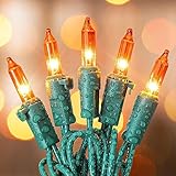 mimigogo Orange Halloween Tree Lights with Green Wire,13ft 50 Incandescent Bulb Waterproof Fairy Lights，Plug in Mini String Lights for Christmas, Patio, Holiday, Party, Home, Indoor Outdoor Decor