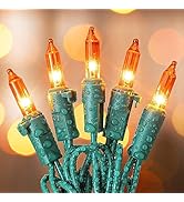 mimigogo Orange Halloween Tree Lights with Green Wire,13ft 50 Incandescent Bulb Waterproof Fairy ...