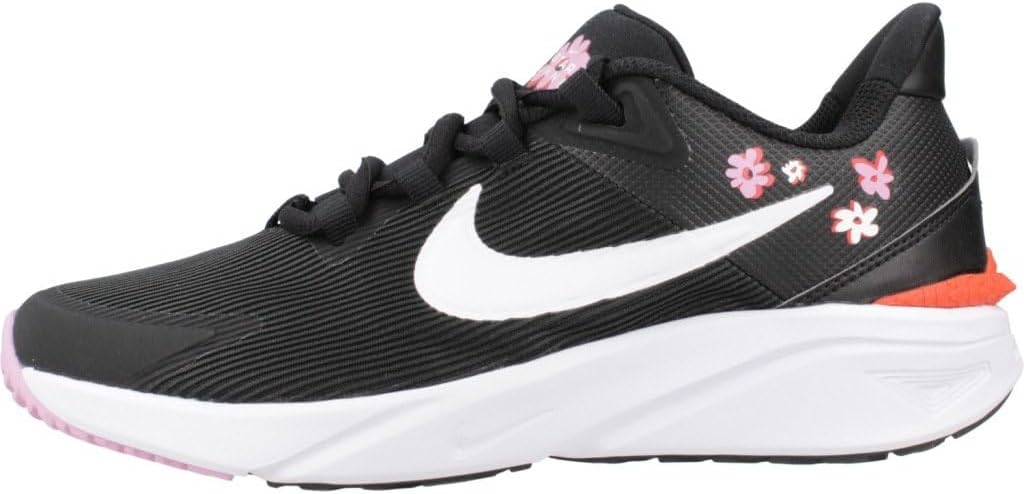 Nike Star Runner 4 NN SE Big Kids' Road Running Shoes (FJ8077-001, Black/Pink Rise/Picante Red/White) Size 5.5