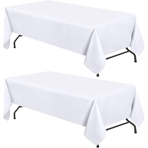WEALUXE White Table Cloths for 6 Foot Rectangle Tables, 2-Pack, 60x102 inches, Water, Stain and Wrinkle Resistant, 200 GSM Washable Poly Fabric Tablecloths Rectangular, Elegant and Durable